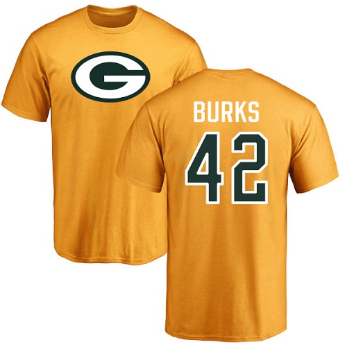 Men Green Bay Packers Gold #42 Burks Oren Name And Number Logo Nike NFL T Shirt->green bay packers->NFL Jersey